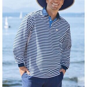 Solumbra Sun Protection Men's XL Classic Polo Navy White Striped Pullover